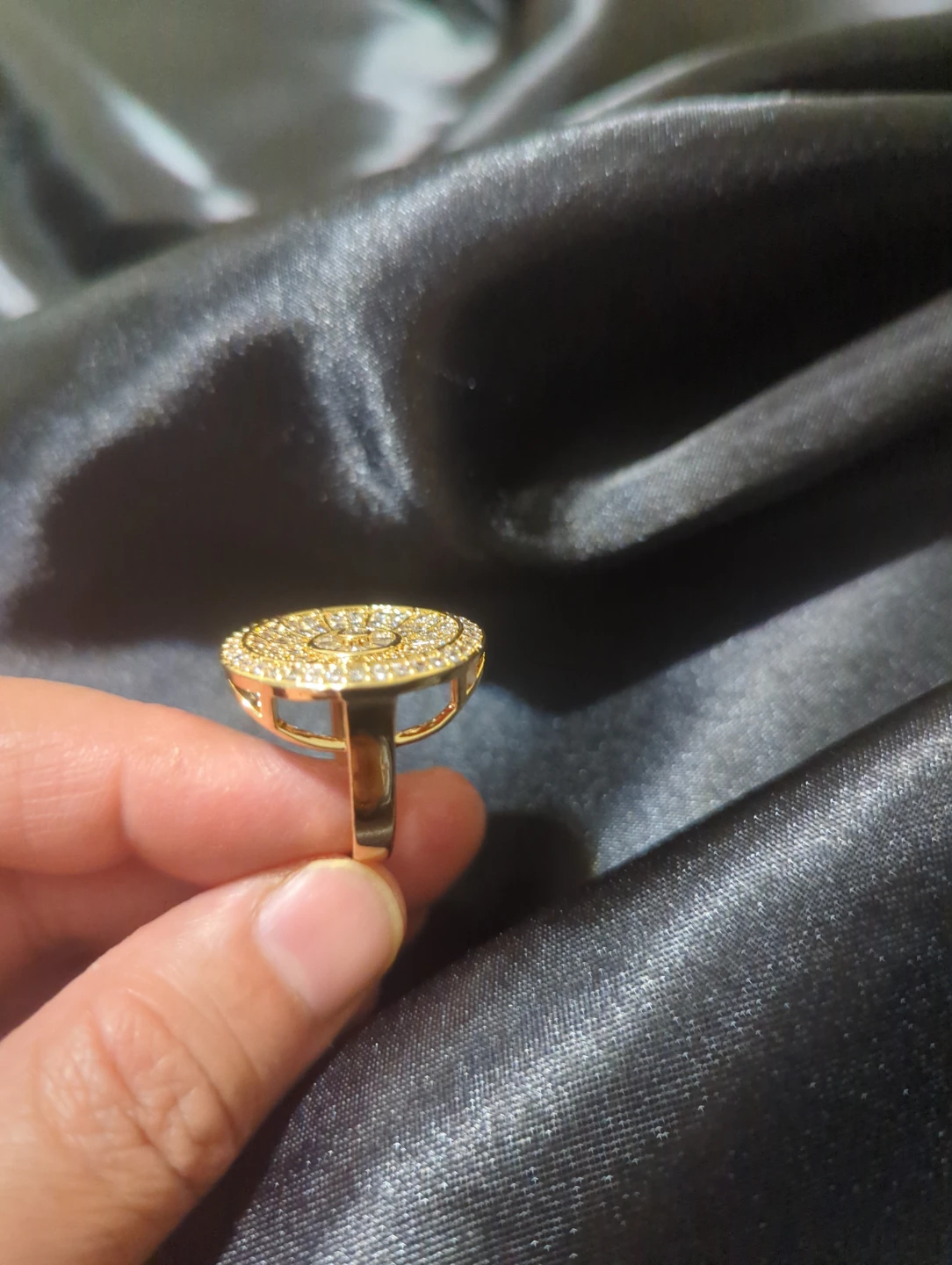 Gold Tone Rhinestone Round Statement Ring - photo 4