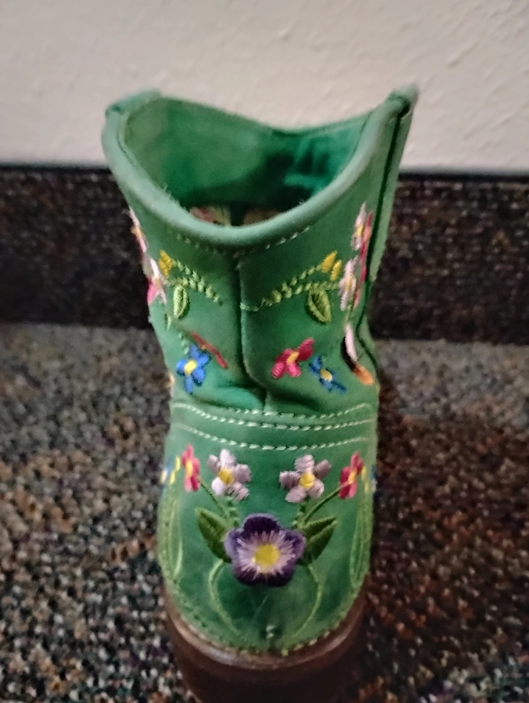 Green Floral Embroidered Boots