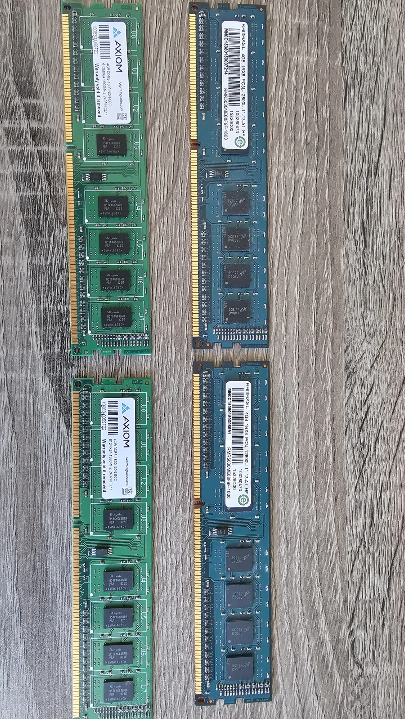 Four 4GB DDR3 RAM Memory Modules