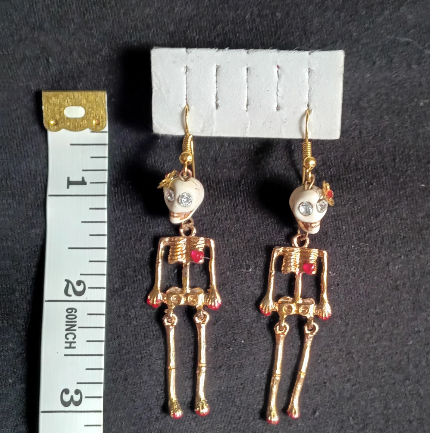 Unique Dias de los Muertos Golden skeleton dangle earrings 💀🎃👻🦇 - photo 2