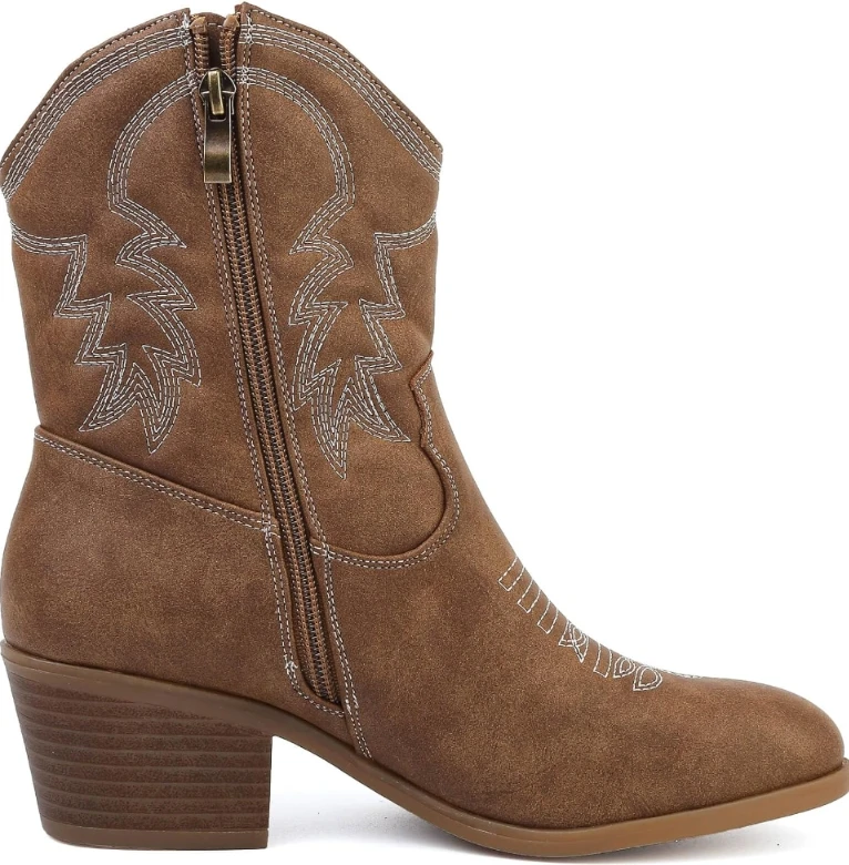 Brown Faux Suede Western Cowboy Boots