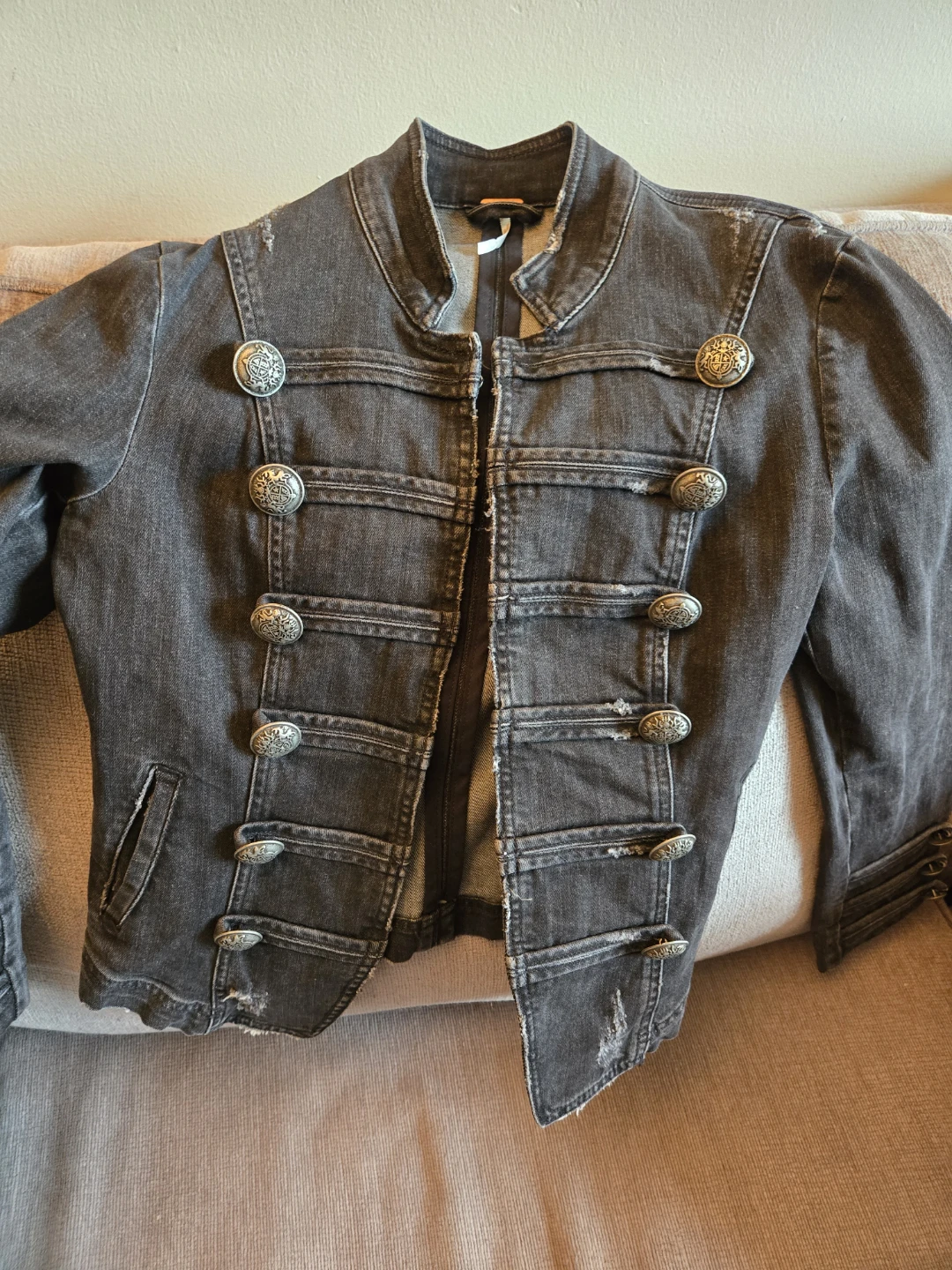 Denim Free People black military-style denim jacket