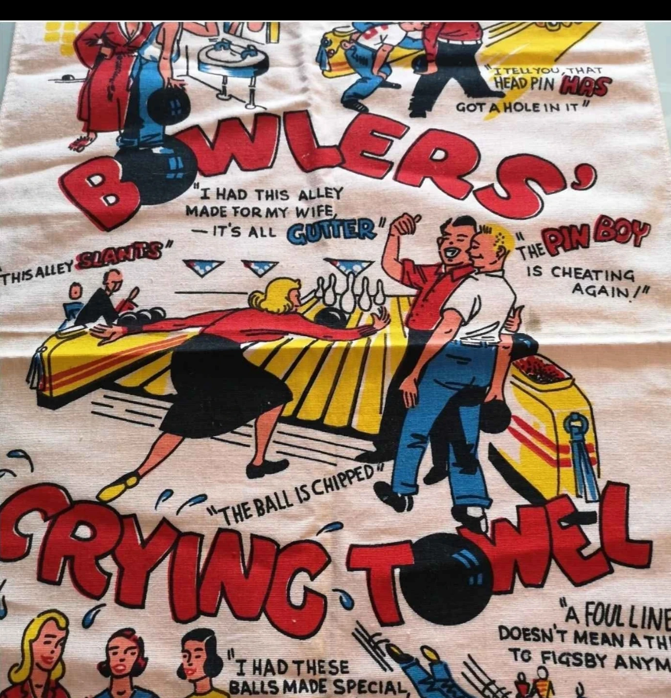 Vintage  Bowlers' Crying Towel Vintage Funny Cartoons - photo 3