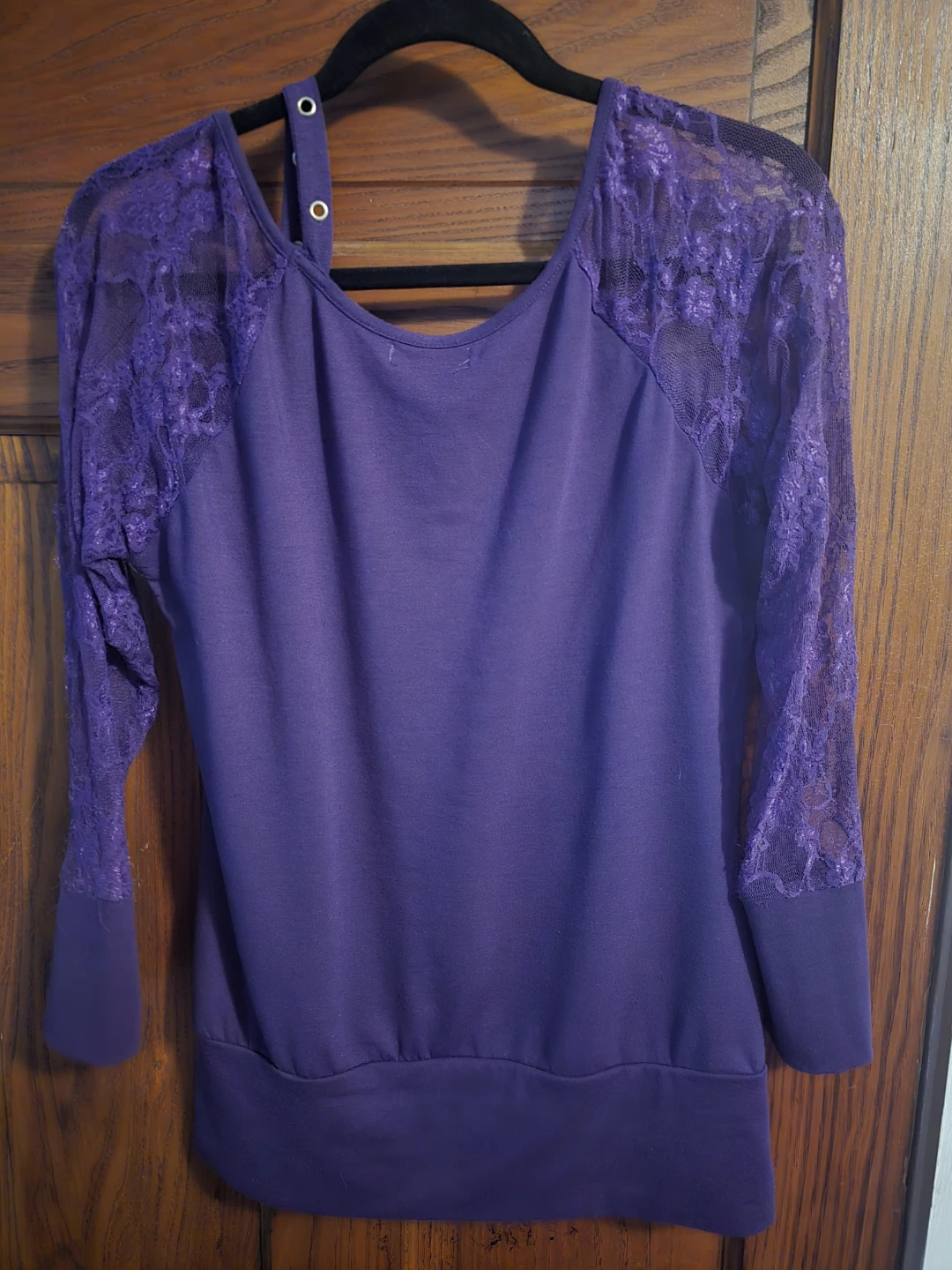 XiaMi Purple Lace Asymmetrical Long Sleeve Top - photo 3