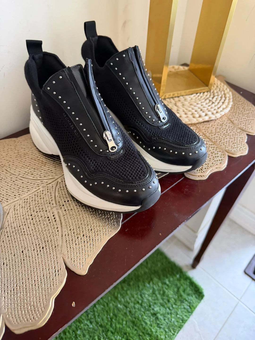 Michael Kors Zuma Studded Mixed-Media Trainers - photo 3