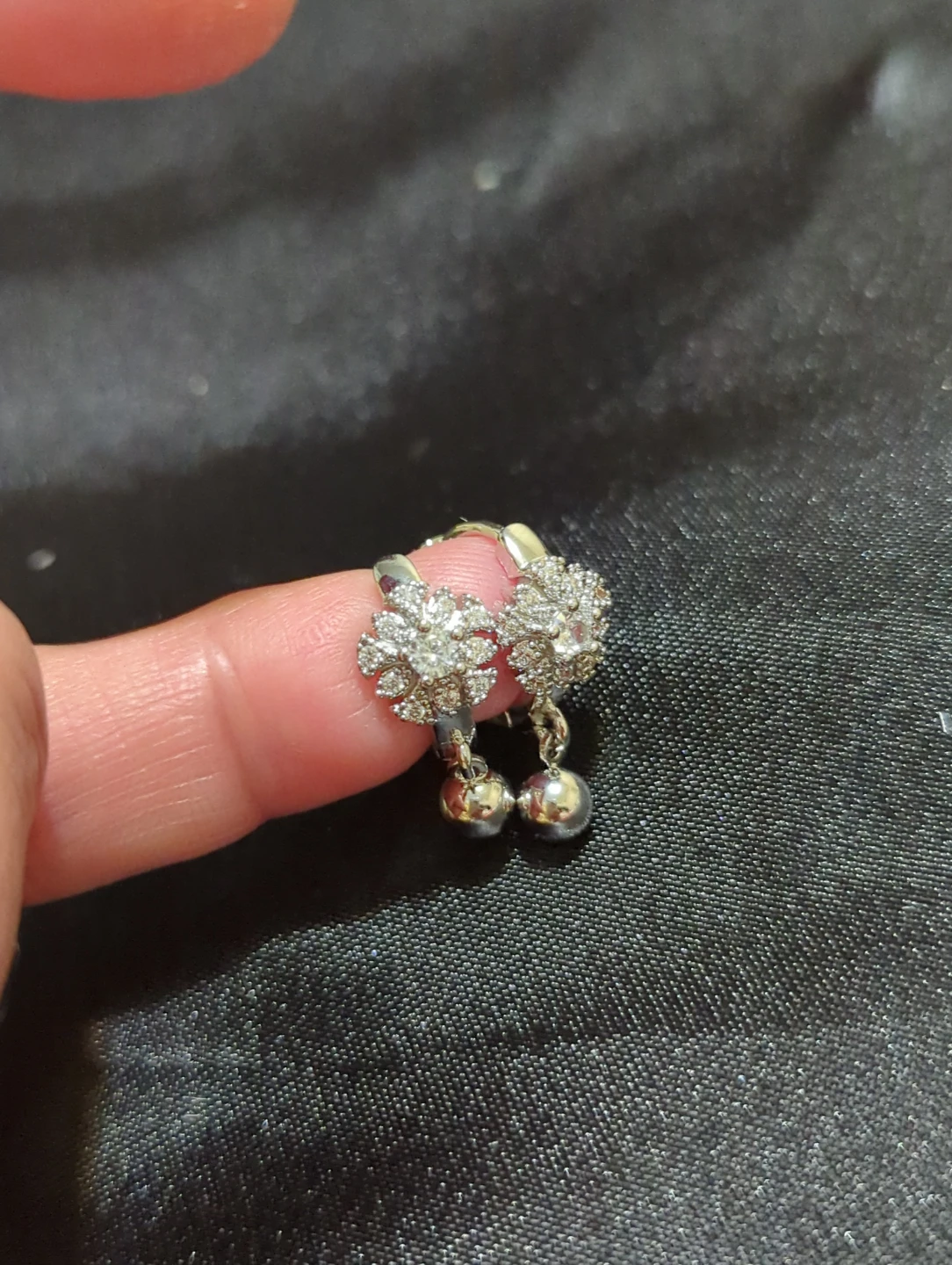 Silver-Tone Hoop Earrings with Flower Detail - photo 3