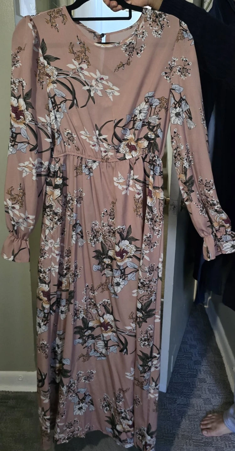 Pink Long Sleeve Maxi Floral Dress