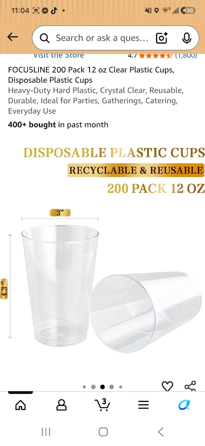 FOCUSLINE 12oz Clear Plastic Cups 200 Pack - photo 2