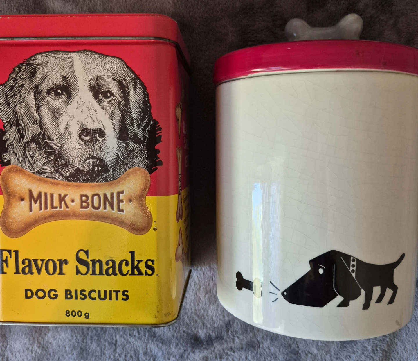 Milk-Bone Tin and Ceramic Dog Treat Jar