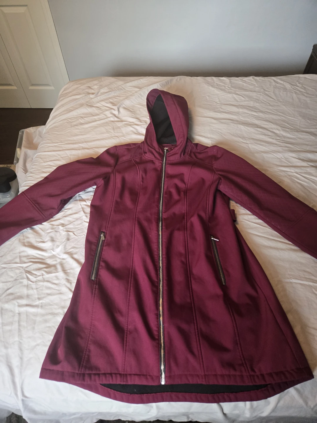Womens Burgundy Lightweight Raincoat with hood