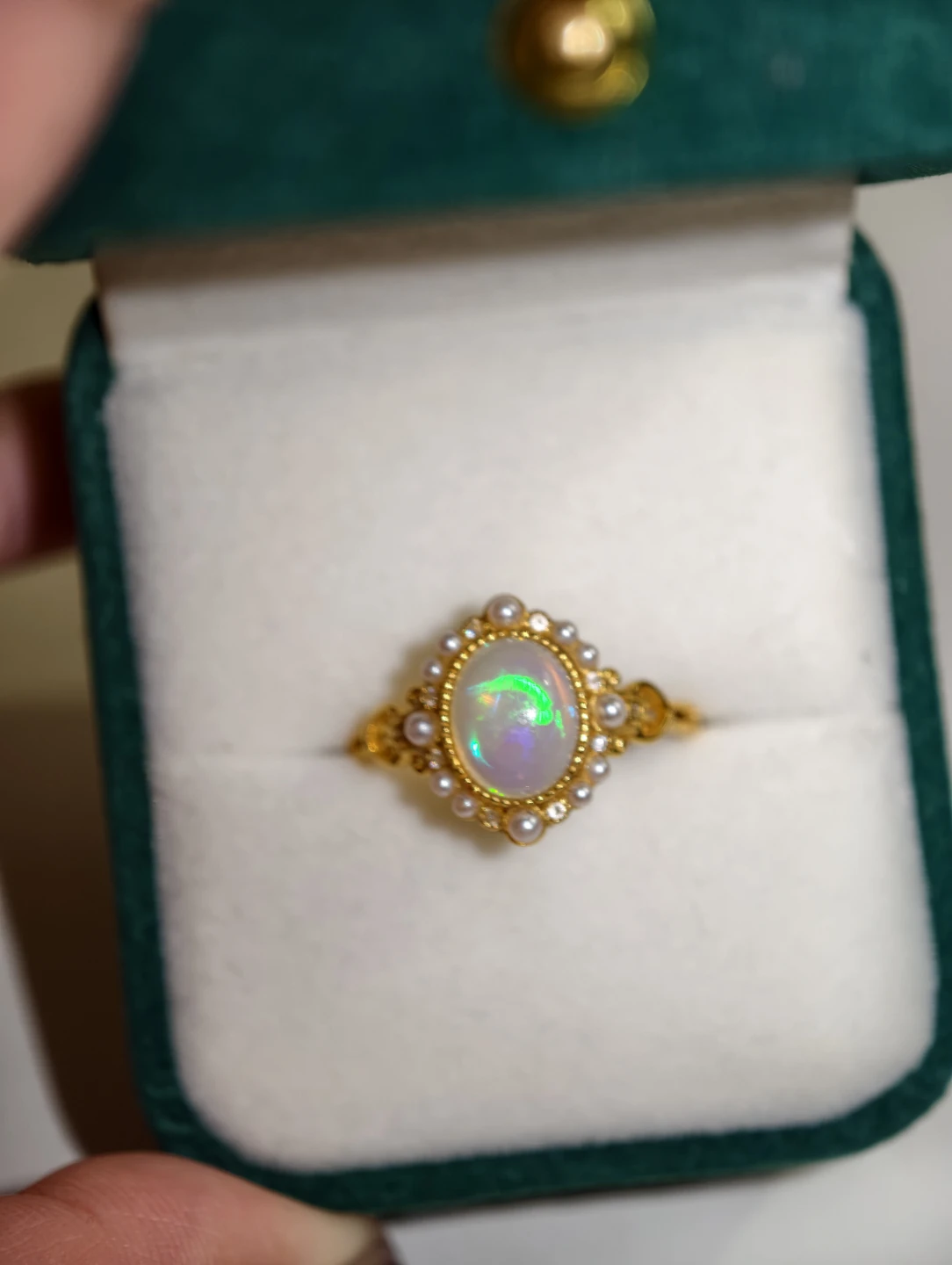 100% natural opal+sterling silver ring. Comes with box