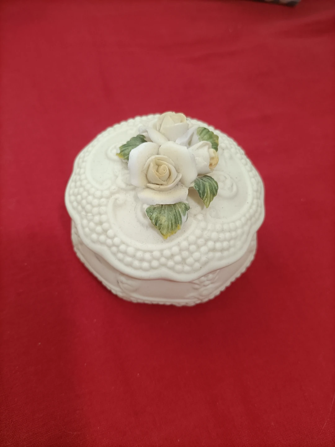 Vintage Ceramic Rose Trinket Box
