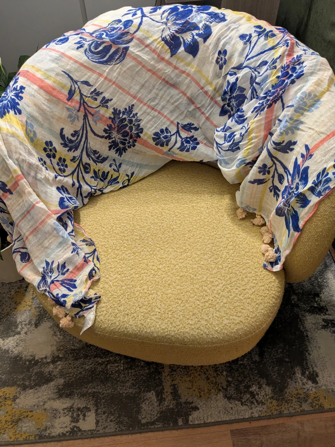 Caslon White Blue Floral Stripe Pom-Pom Wrap Throw 56 x 53 - photo 3