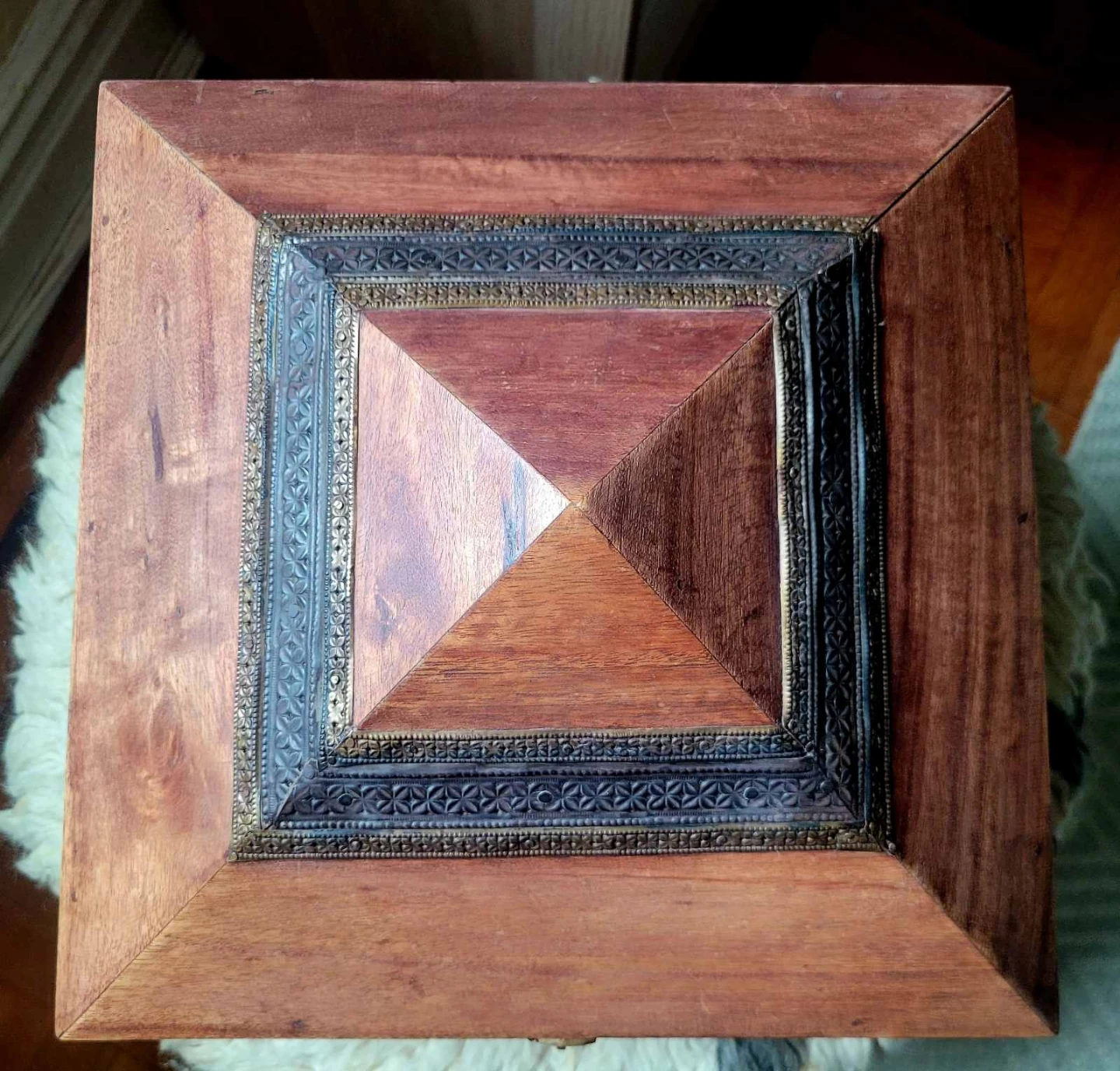 Vintage Wooden Pyramid Box Malabar Dowry Jewelry Chest India - photo 3