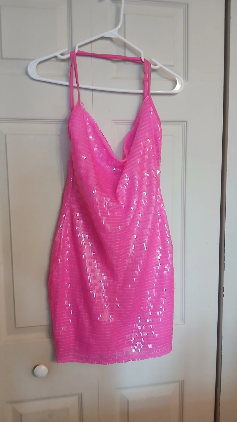 Fashion Nova sequined hot pink mini dress size medium M - photo 4