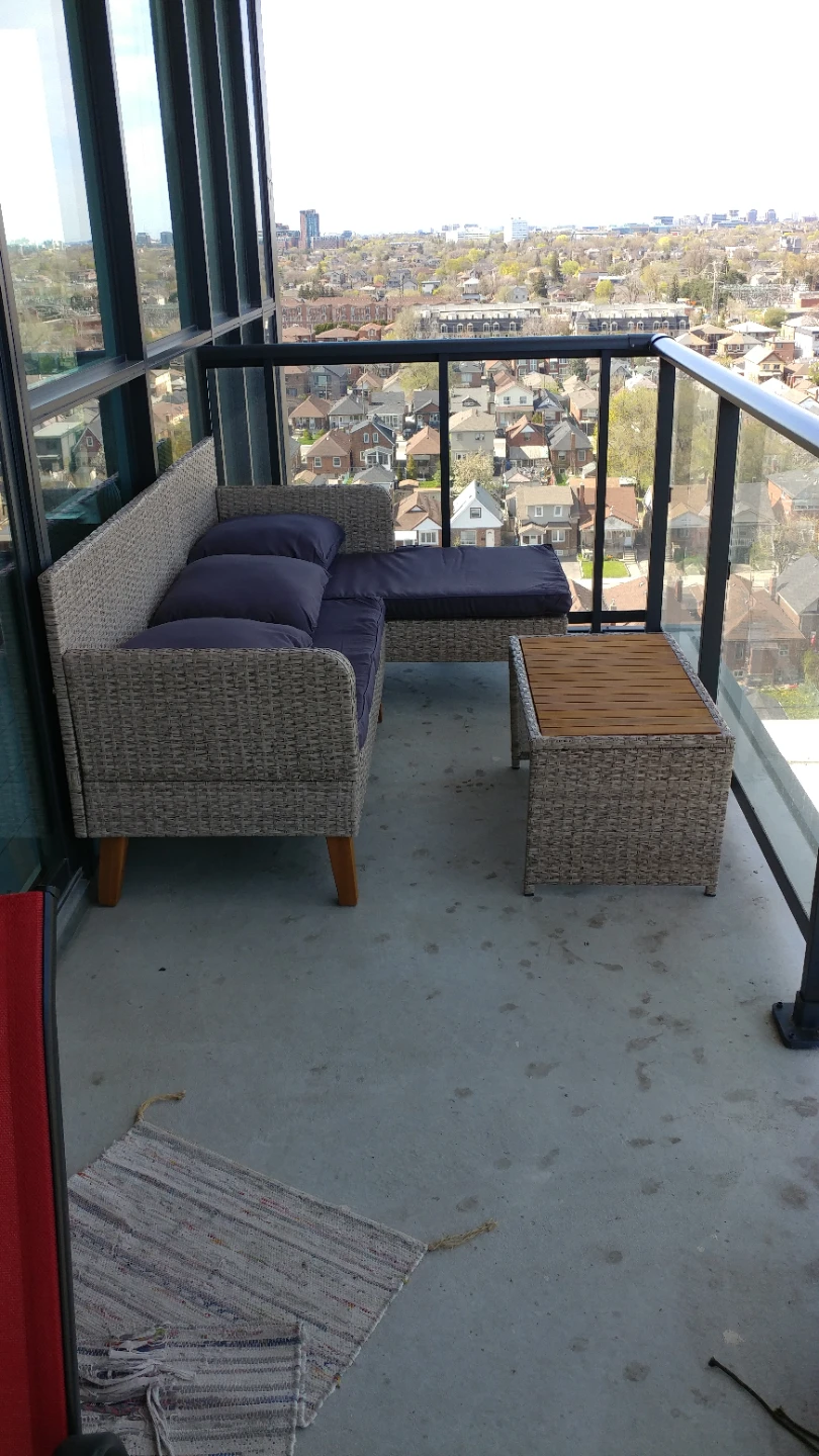 Wicker Patio L Shaped Loveseat and Side Table