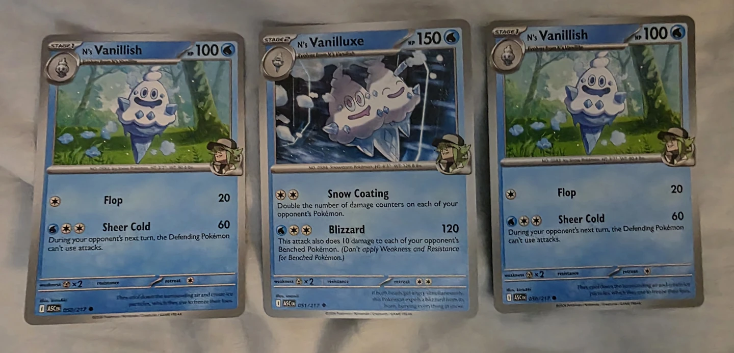 Pokemon N's Vanillish and Vanilluxe Trading Cards