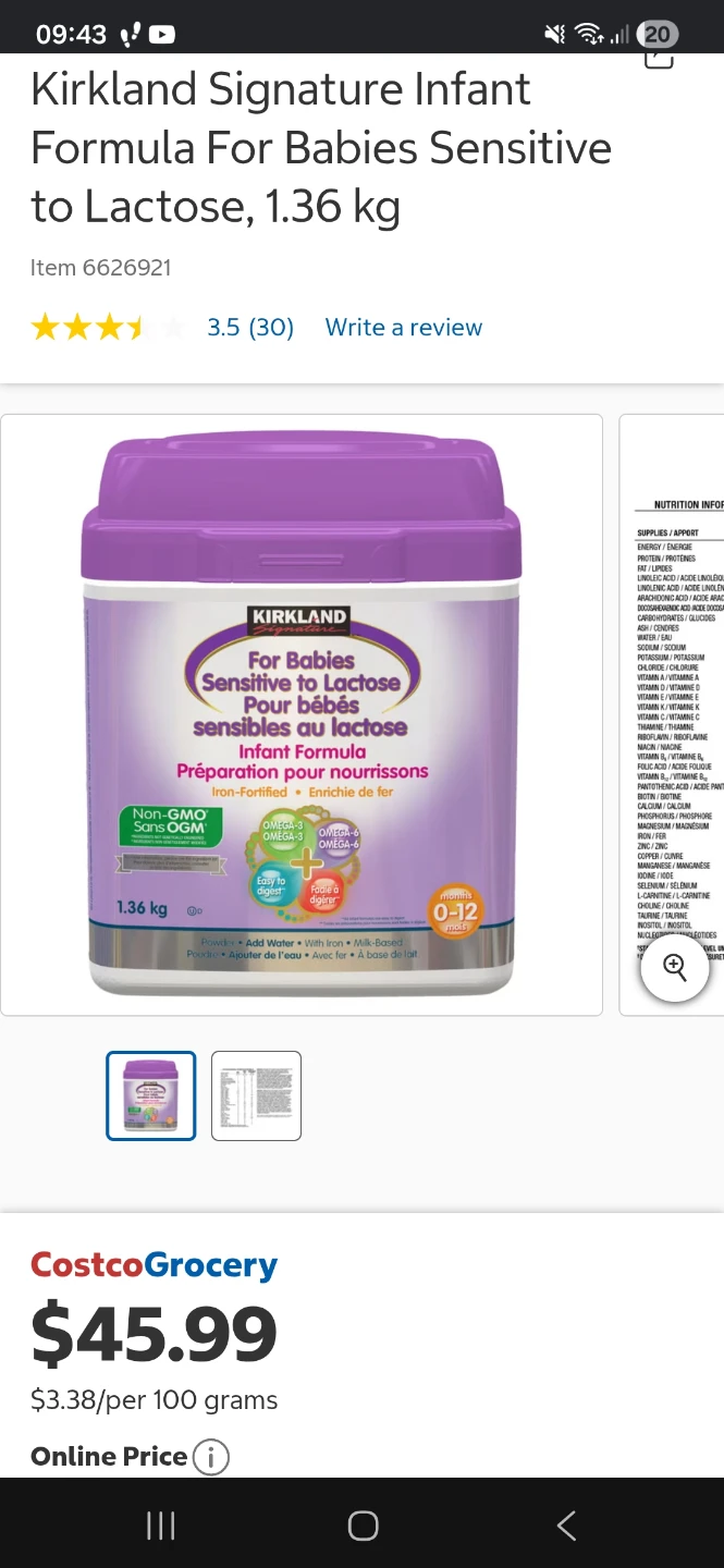 Kirkland Signature Sensitive Infant Formula 1.36 kg