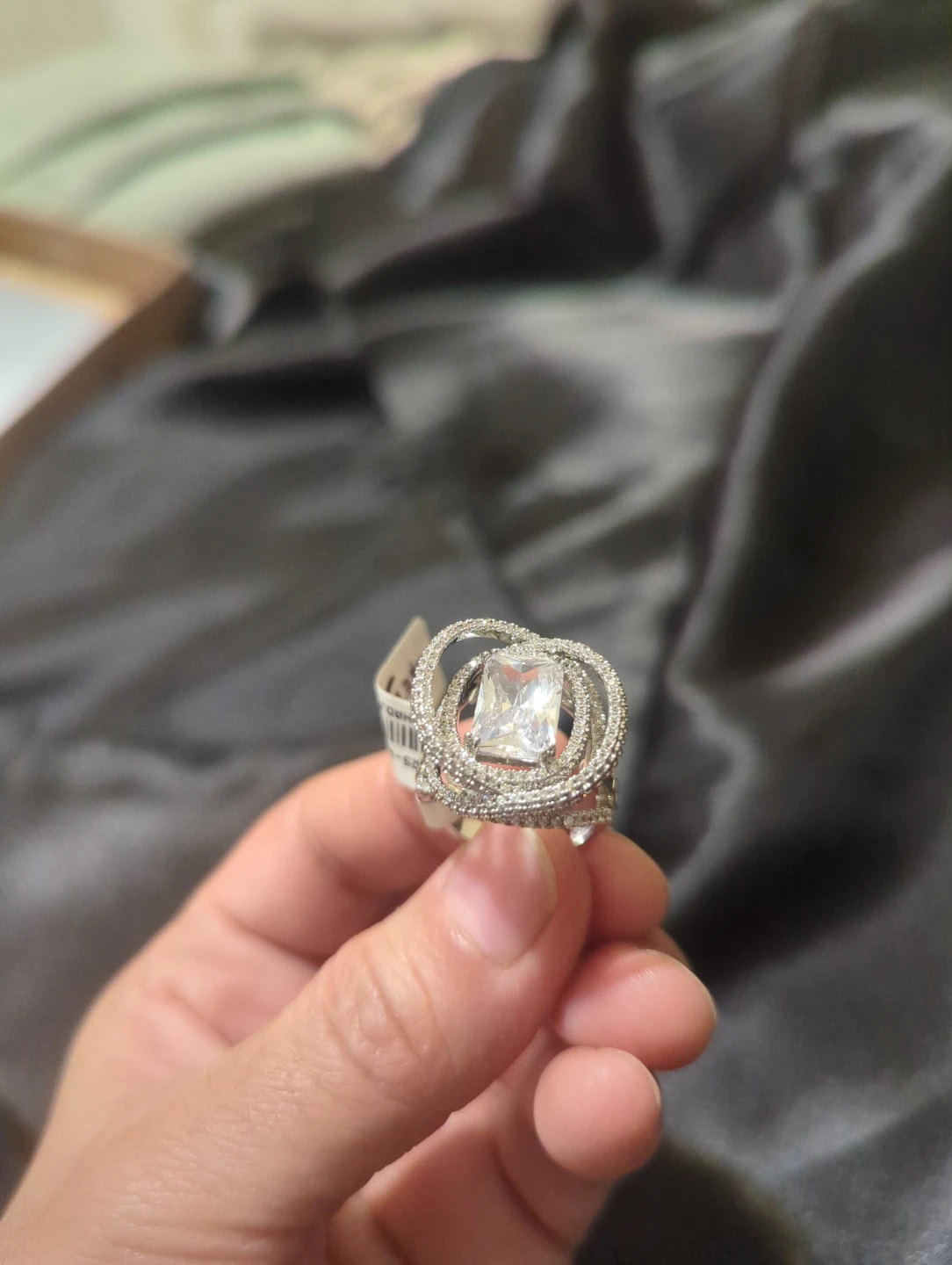 Silver-Tone CZ Statement Ring