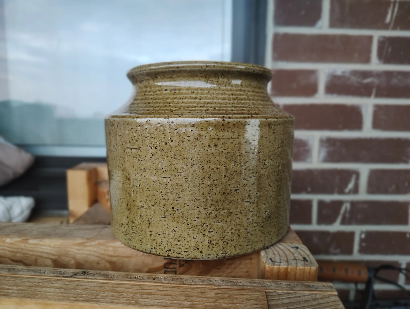 Vintage Speckled Ceramic Crock