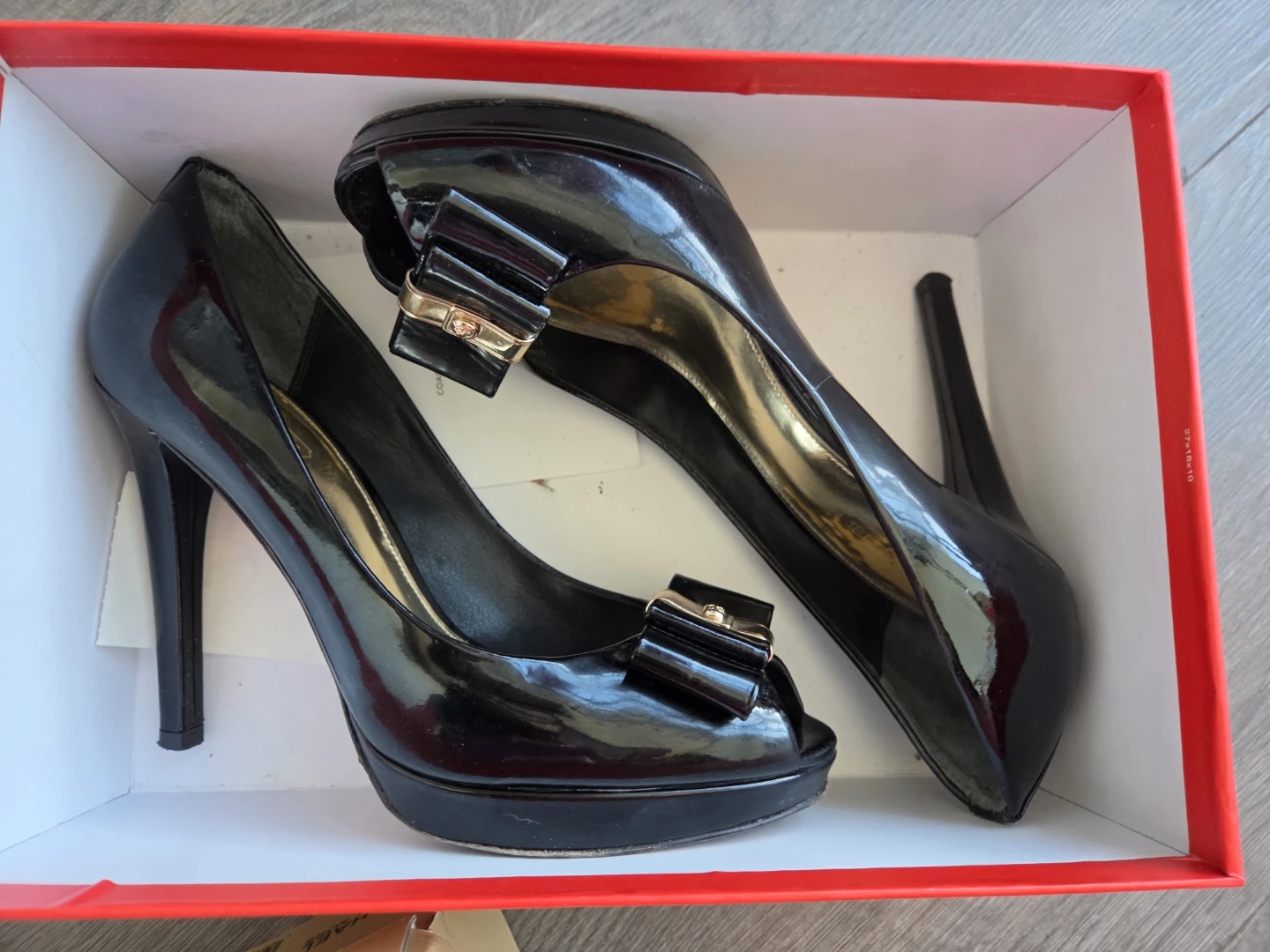 Coach Black Patent Peep-Toe Heels - Size 7.5