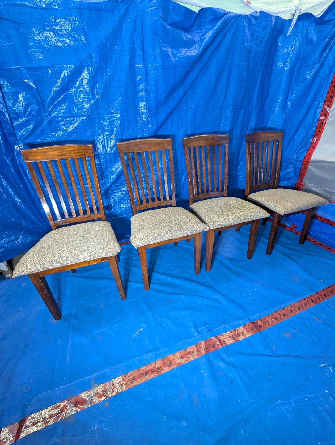 Set of 4 Wooden Dining Chairs (Reupholstered) - photo 2
