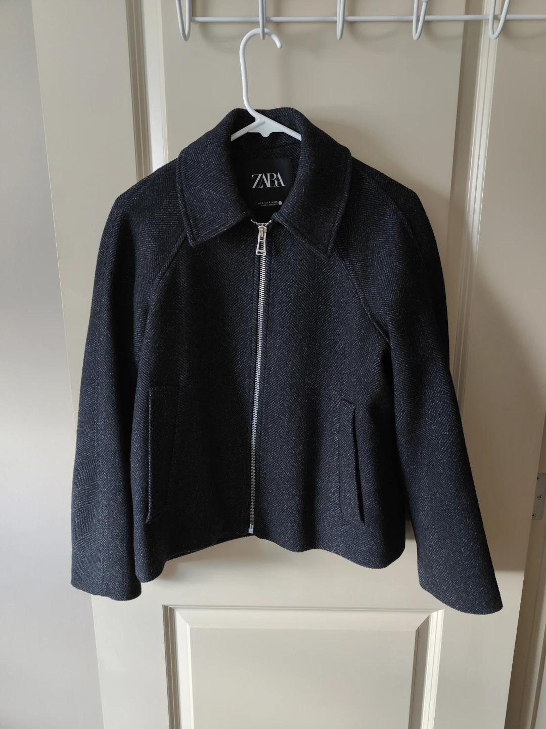 Zara Charcoal Grey Herringbone Zip Jacket