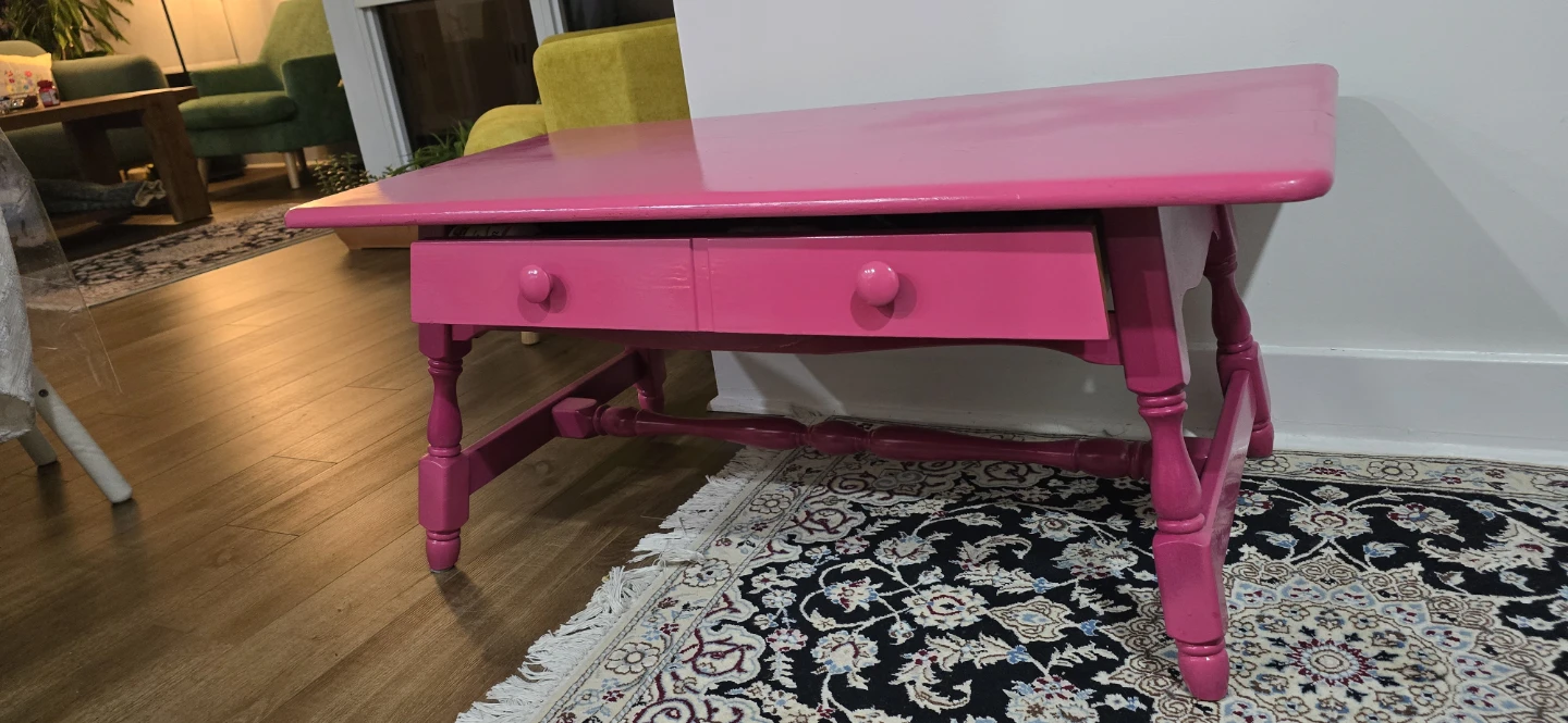 Bright Pink Coffee Table with Two Drawers