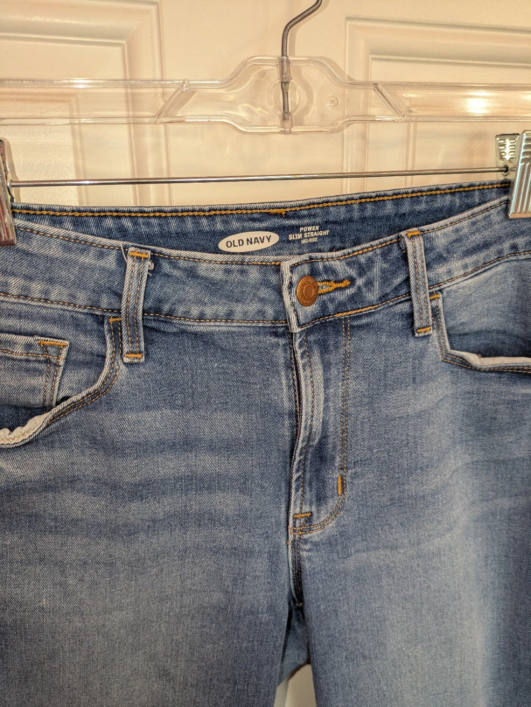 Old Navy Power Slim Straight Mid Rise Blue Jeans Size 8 - photo 3