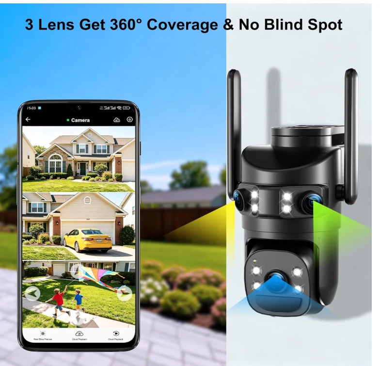 3-Lens Solar Security Camera with 360-degree View - photo 2