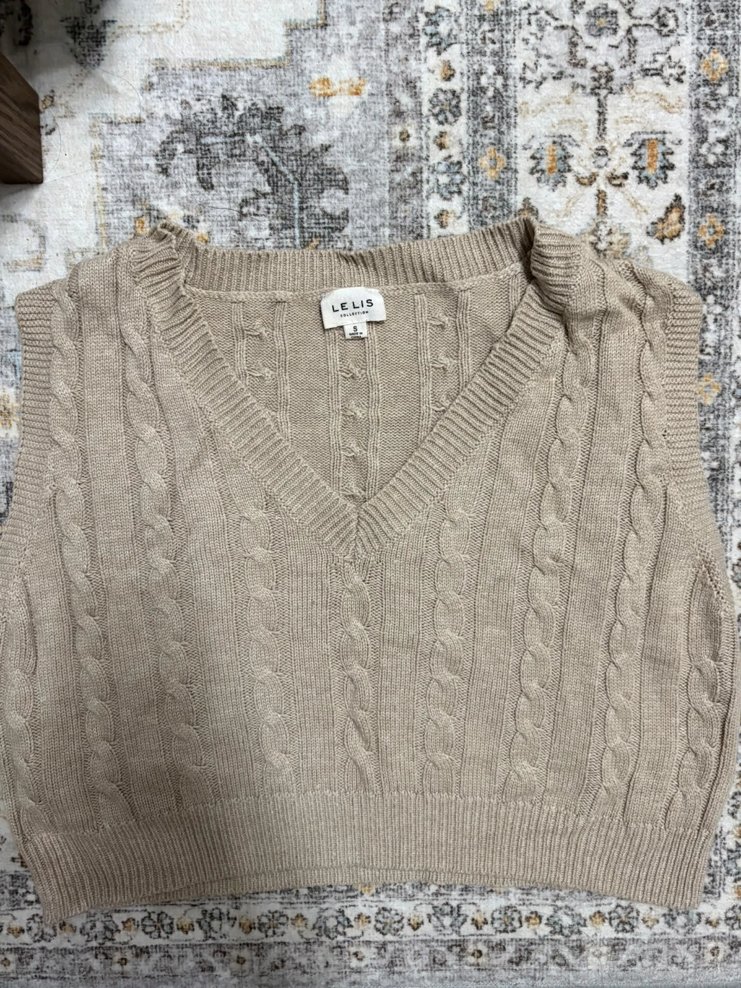 Cable Knit Sweater Vest Beige