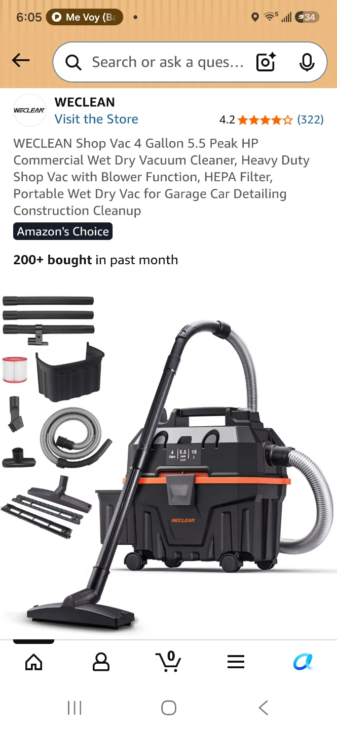 WECLEAN 4 Gallon Shop Vacuum 5.5 Peak HP