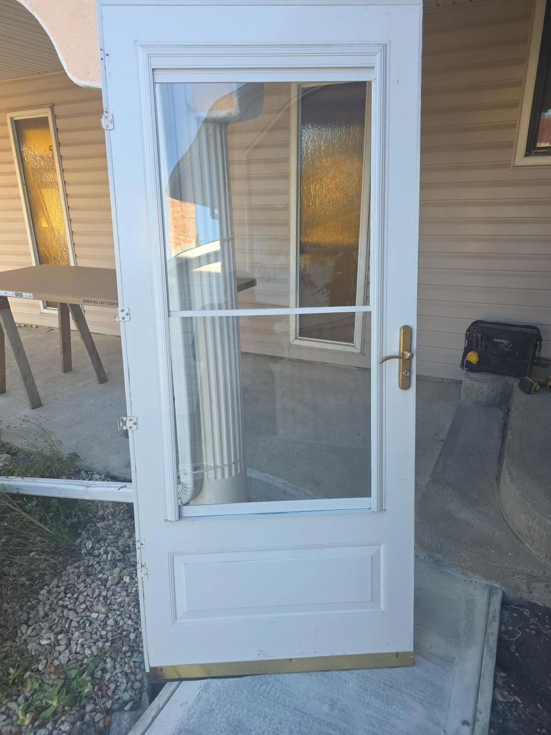 White storm door with brass hardware - photo 3