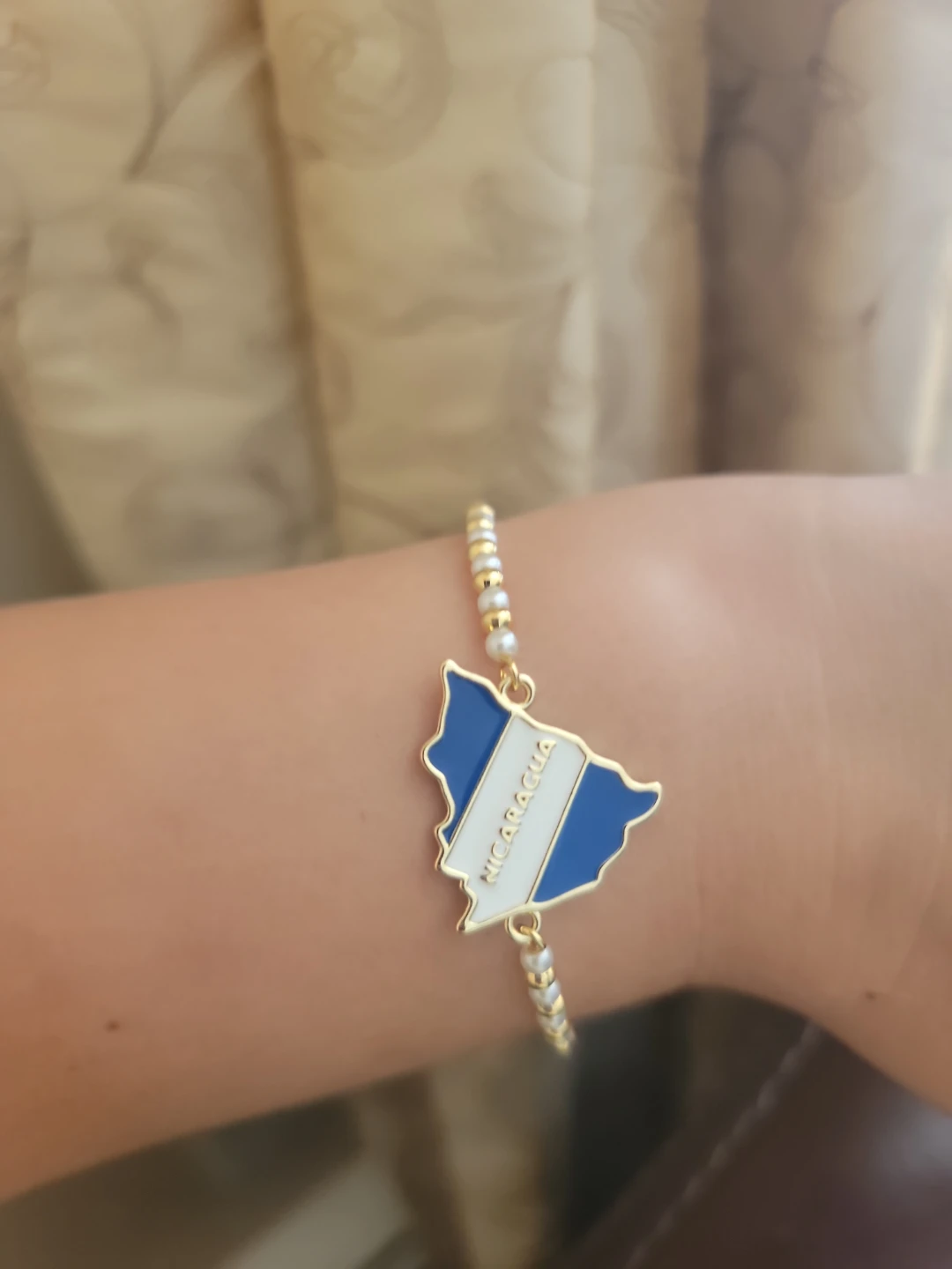 Nicaragua Map Pearl Charm Bracelet