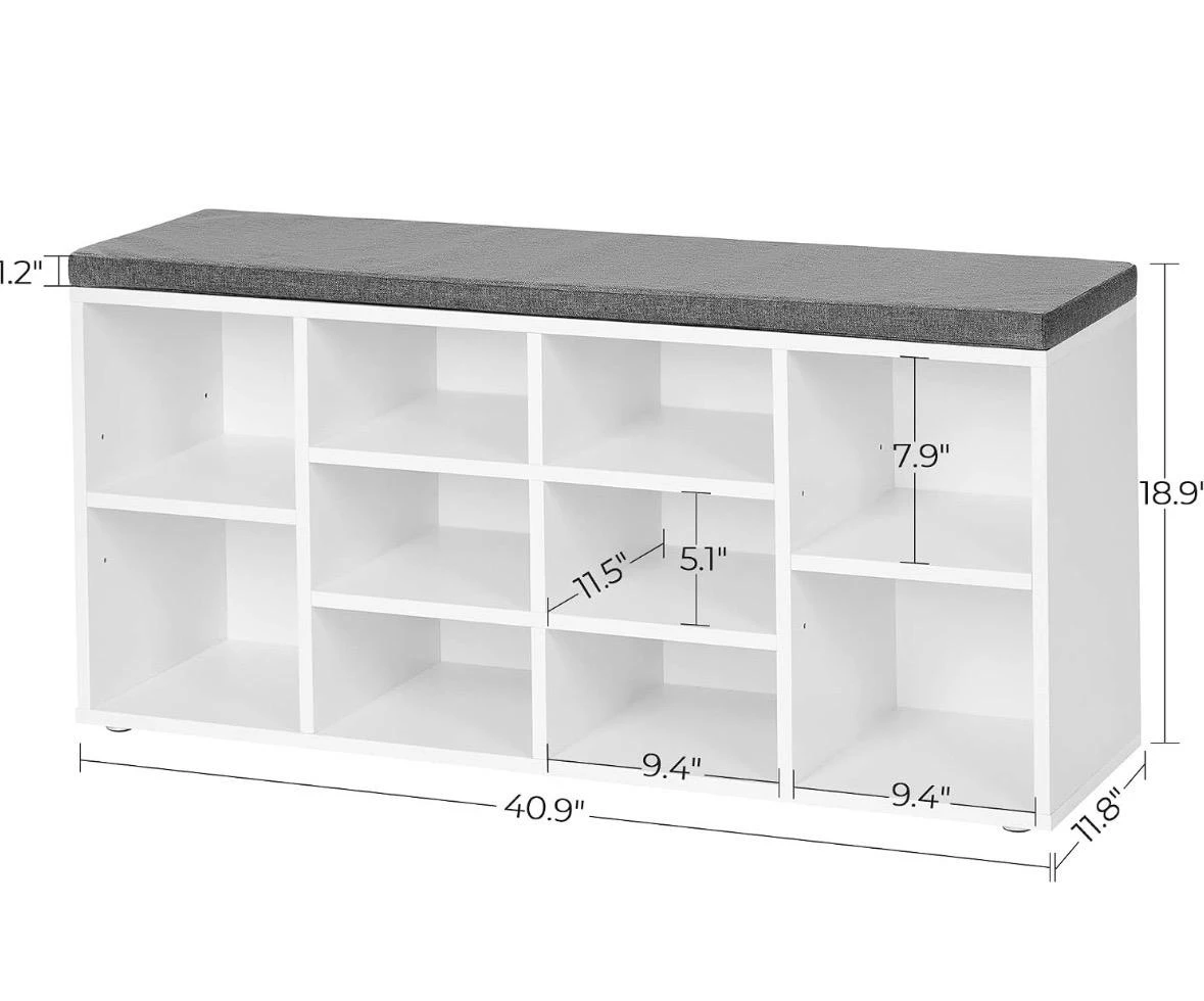 White shoe storage bench with grey cushion - photo 2