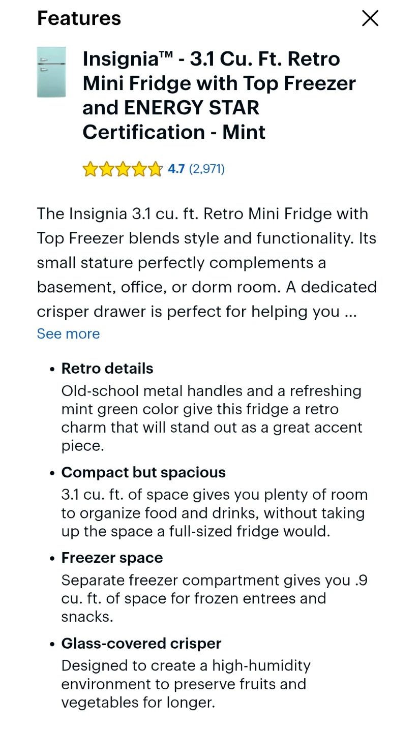 Insignia 3.1 Cu. Ft. Retro Mini Fridge - Mint - photo 4