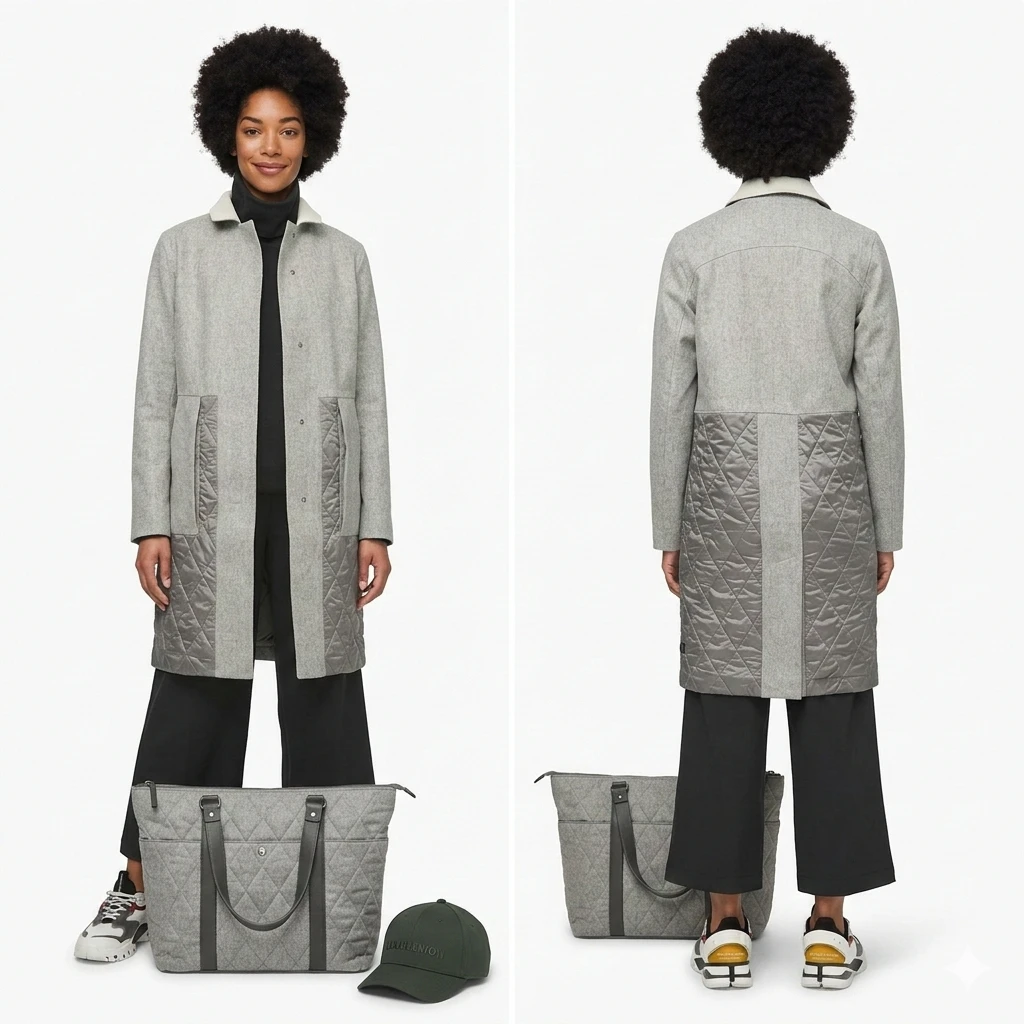 Lululemon Wool-Blend Quilted Long Coat (Size 6 / Grey) - photo 5