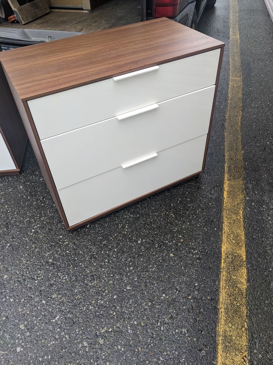 Three-Drawer Walnut and White Dresser - photo 4