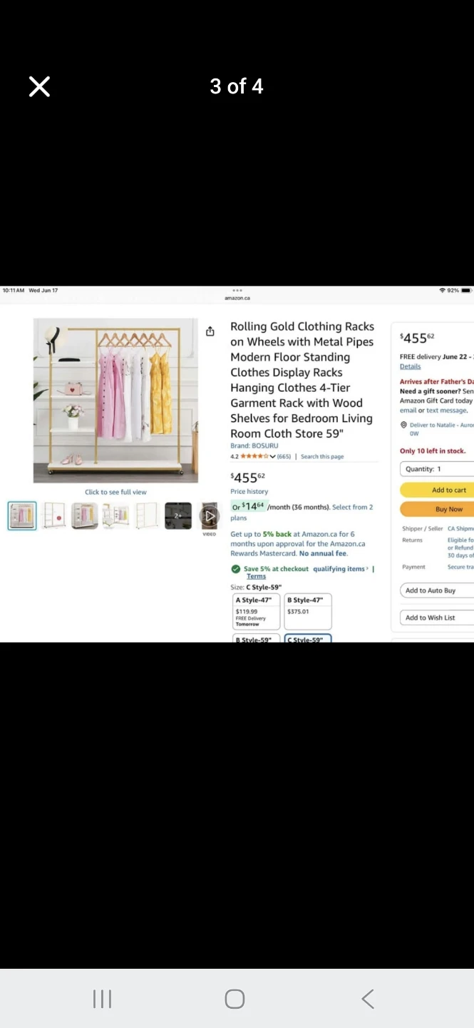 BOSURU Rolling Gold Garment Rack 59"