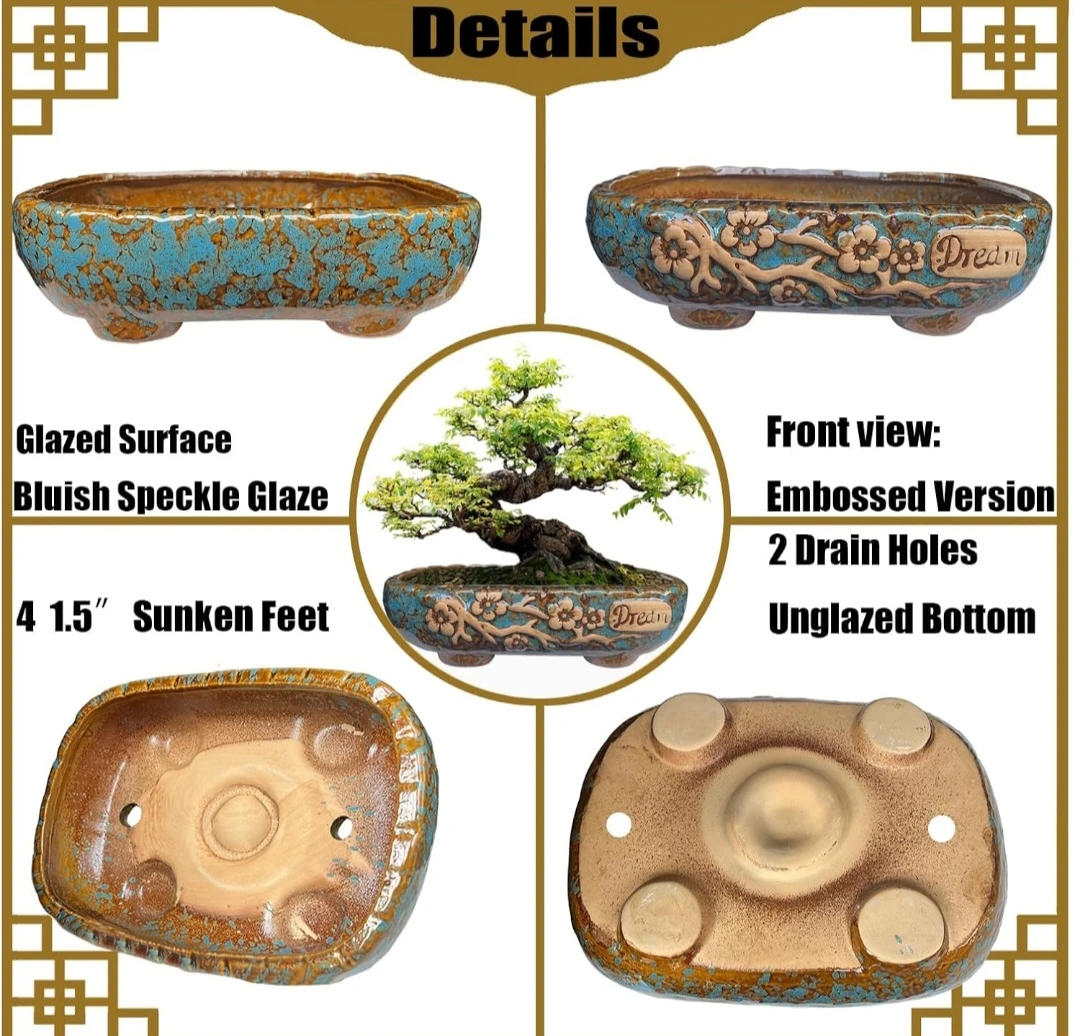 Ceramic Bonsai Pot with Floral Embossing - photo 2