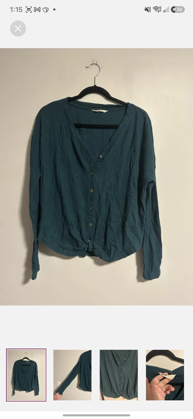 Bluenotes waffle knit button-up top