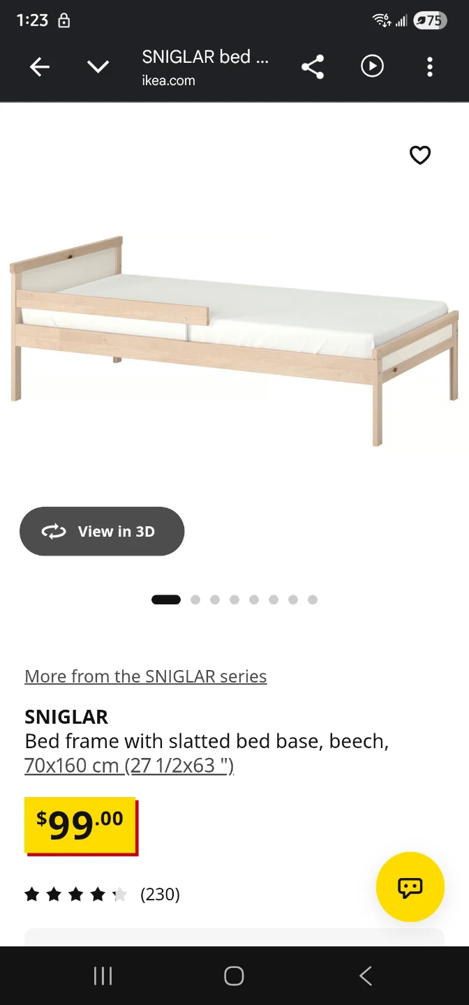 IKEA SNIGLAR kids bed frame and mattress