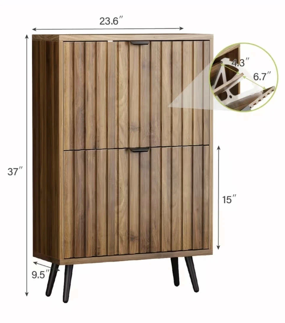 Walnut Shoe Storage Cabinet Storage with 2 Flip Drawers *new - photo 4