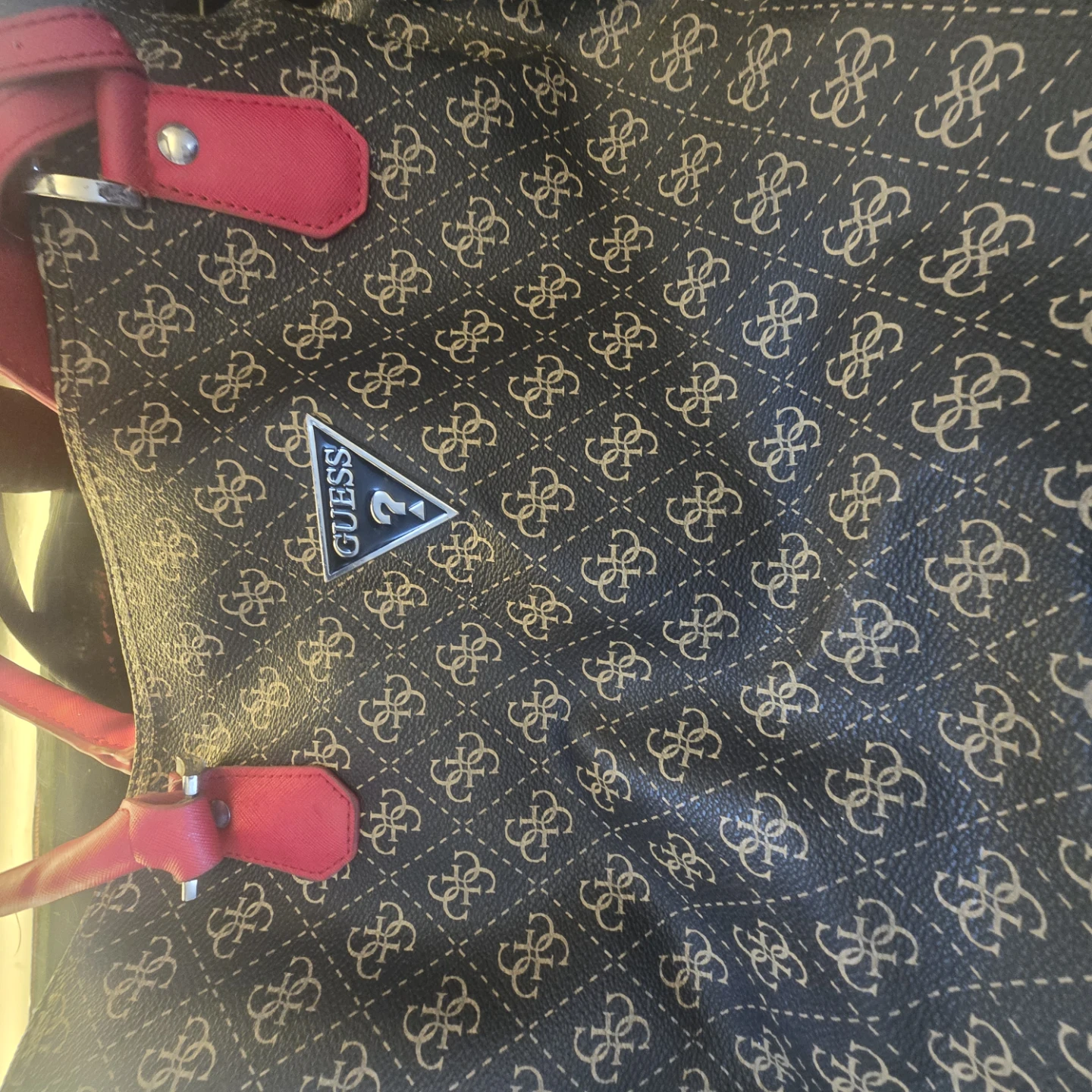XL Guess Brown and Red Monogram Tote Bag - photo 3