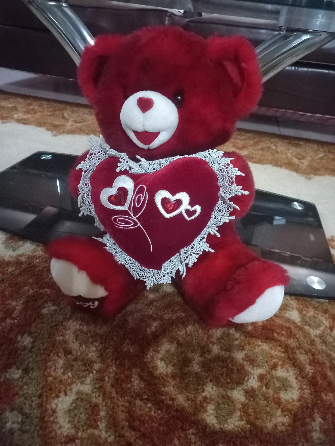 Red Valentine Teddy Bear with Heart Pillow