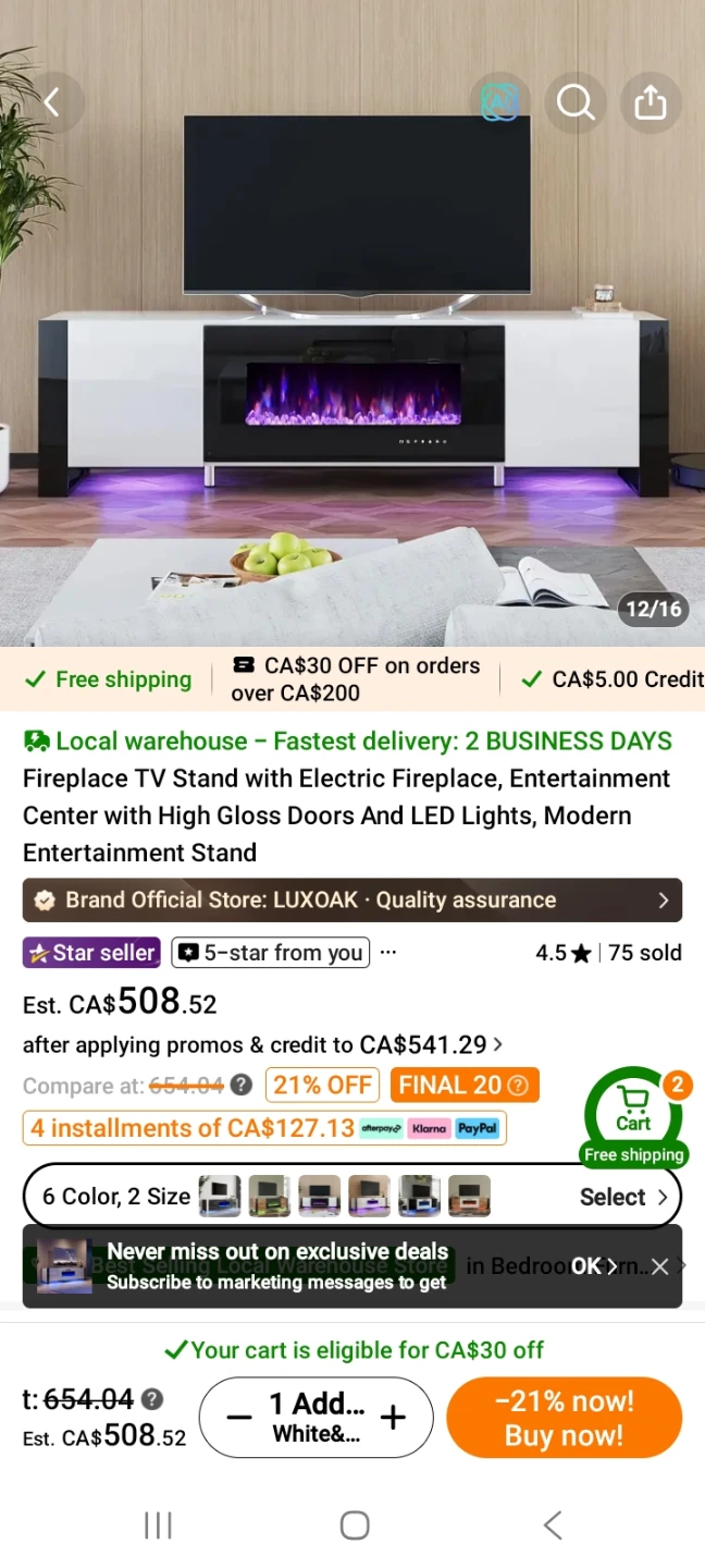 LUXOAK Fireplace TV Stand with LED Lights