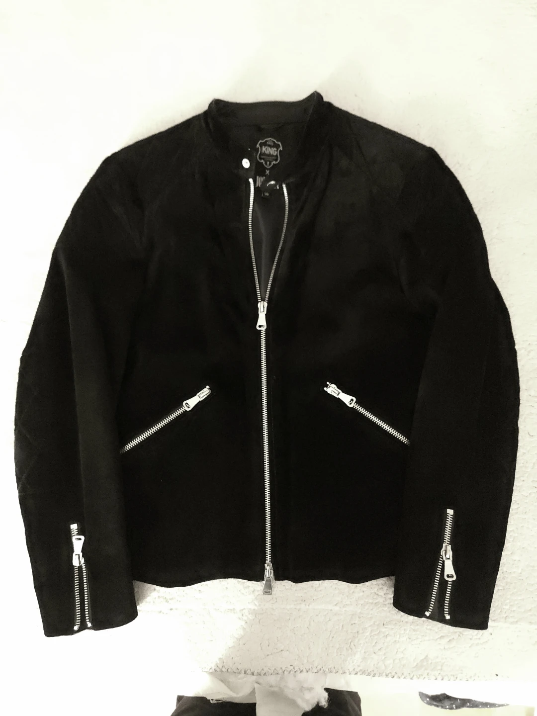King JOFAMA Black Suede Biker Jacket. size 40