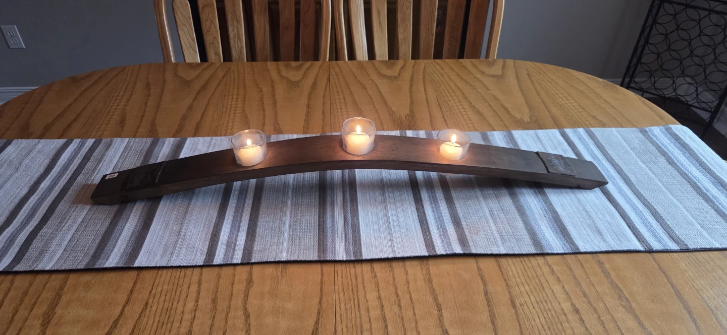 Handcrafted wine barrel stave candle holder