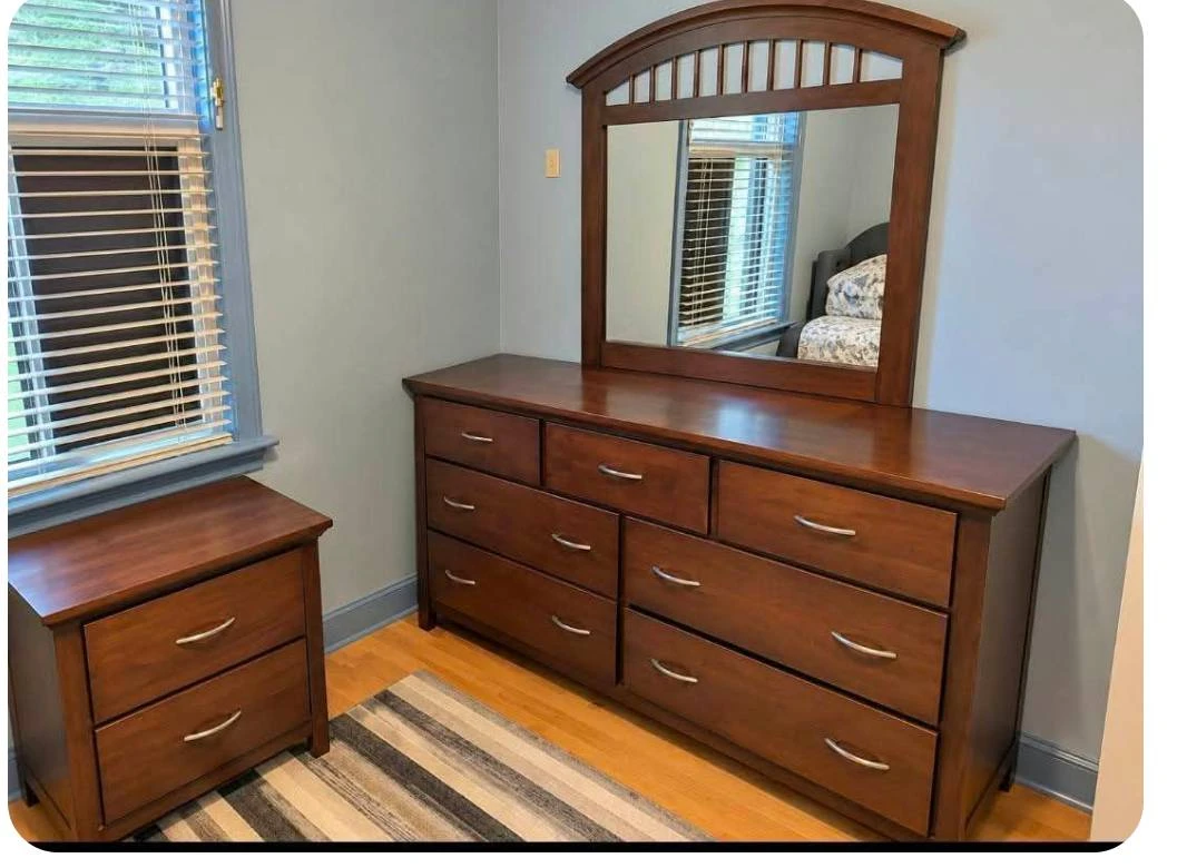 Wooden Dresser with Mirror and Nightstand