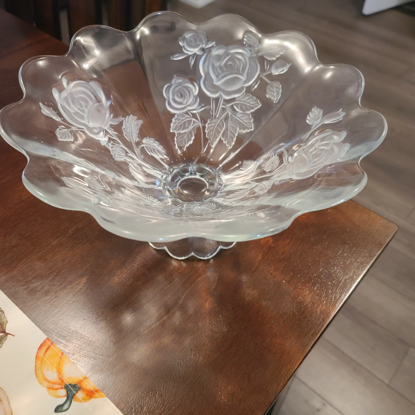 Vintage Frosted Glass Rose Footed Bowl - photo 2